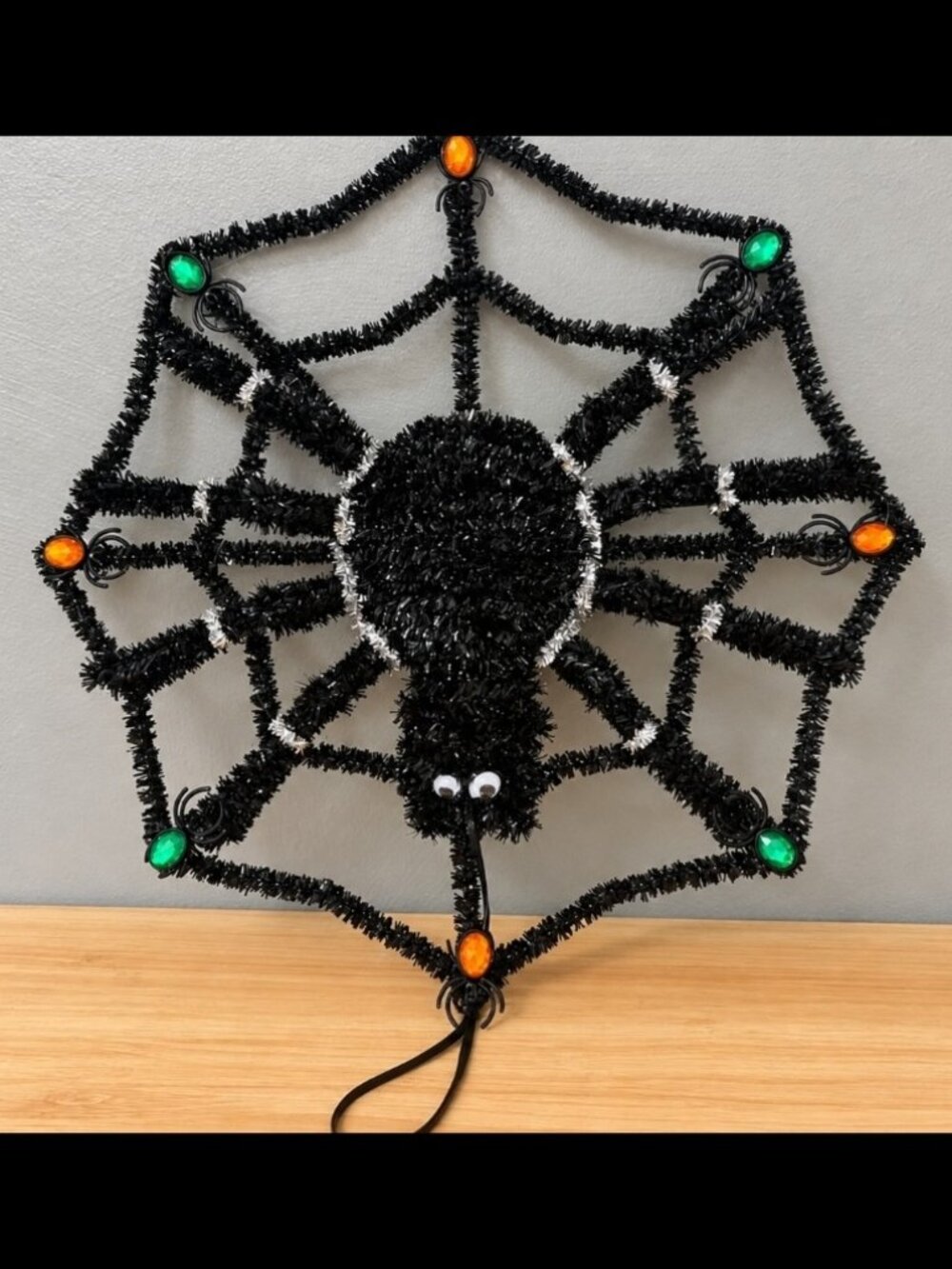 Handmade Halloween Spider Web Decor with Spider & Jeweled Accents
